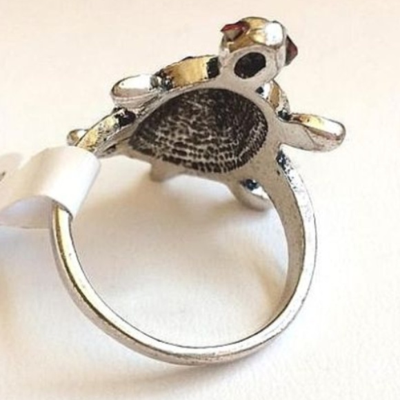 Silver Sea Turtle Ring Size 9 Purple Crystal Nautical Plated Island Beach Cute - Picture 5 of 8